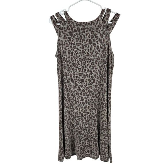Maurices 24/7 Leopard Triple Strap Mini Dress Cozy Brushed Knit Women's Shift - Picture 11 of 11